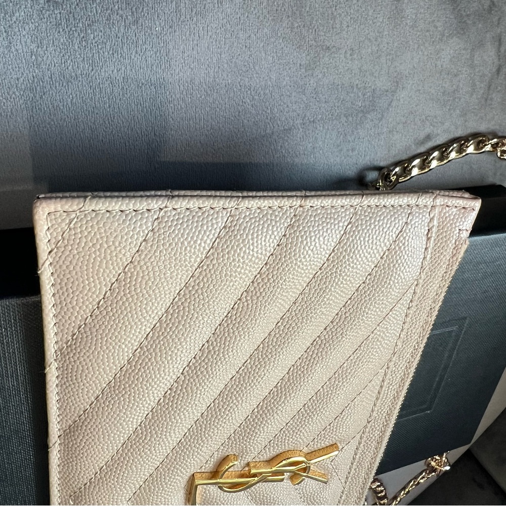 Beige YSL monogram clutch / crossbody bag - Picture 6 of 11